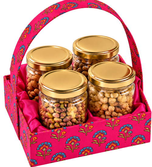 Pink Floral Gift Basket with Gourmet Jars